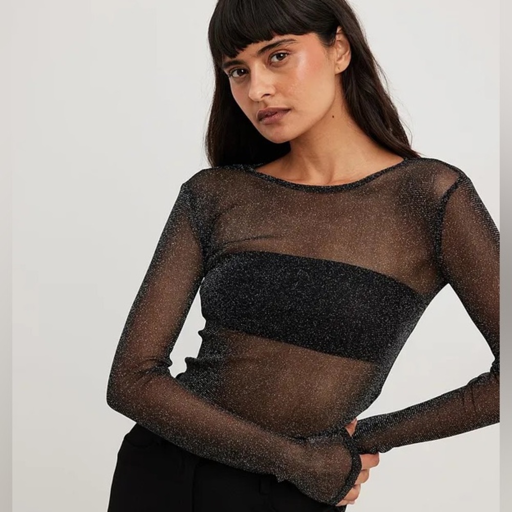 NA-KD Glitter Mesh Top